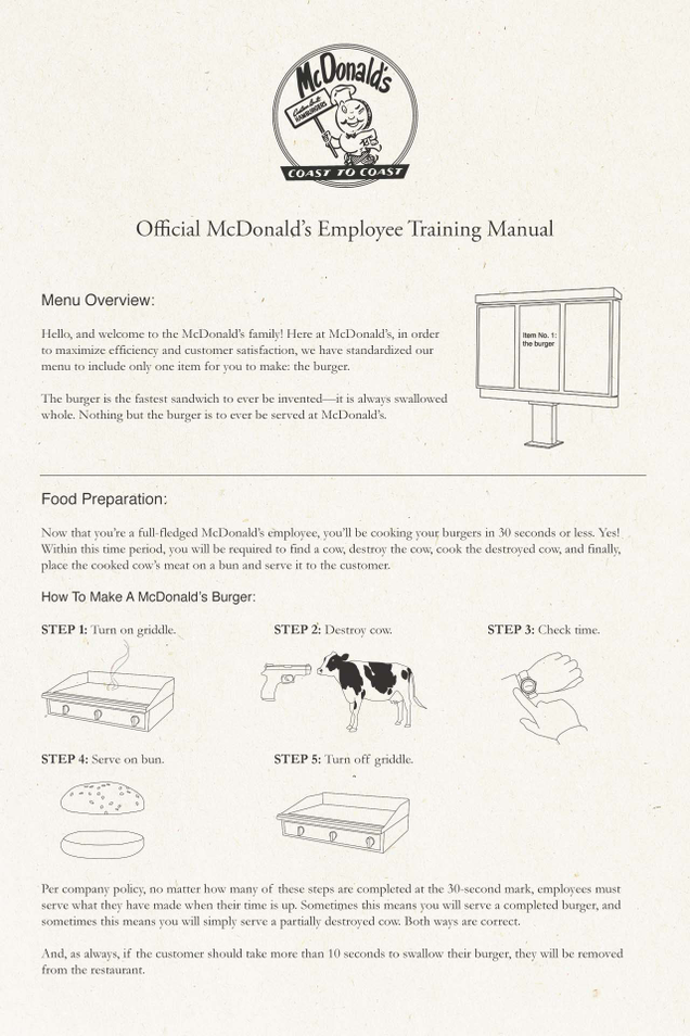 Illustration for article titled The Original McDonald’s Employee Training Manual Is A Must-Read